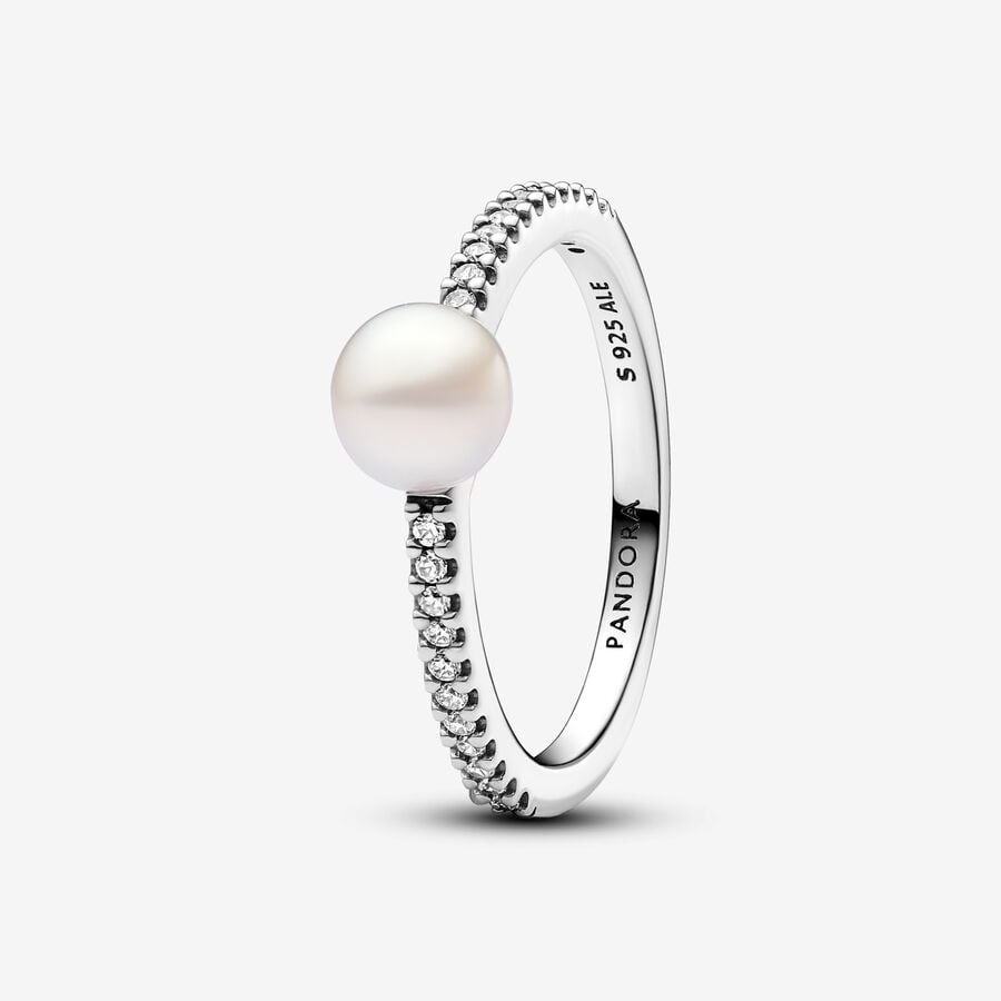 Pandora Treated Freshwater Cultured Pearl & Pavé Ring 193158C01