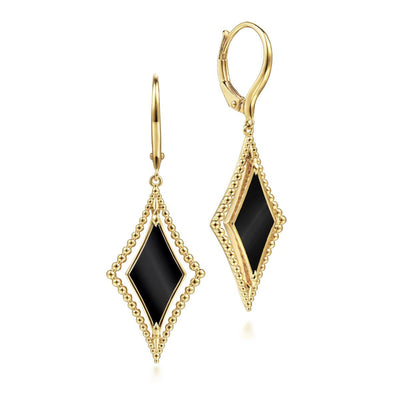 Gabriel & Co. 14 Karat Yellow Gold Bujukan Black Onyx Drop Earrings