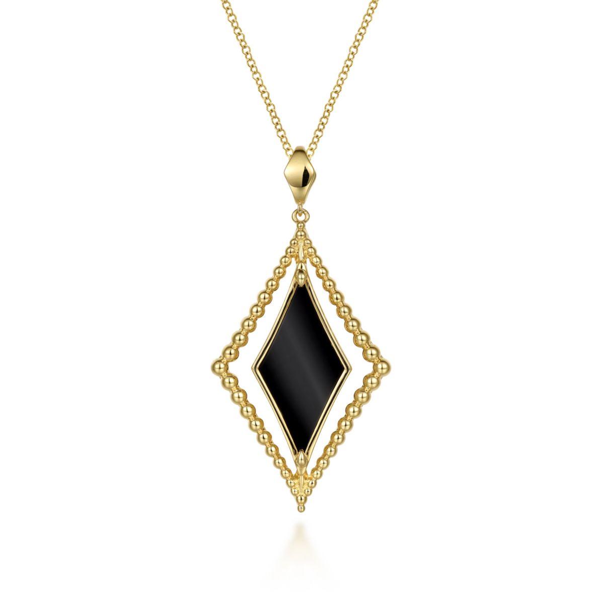 Gabriel & Co. 14 Karat Yellow Gold Bujukan Onyx Rhombus Pendant Necklace