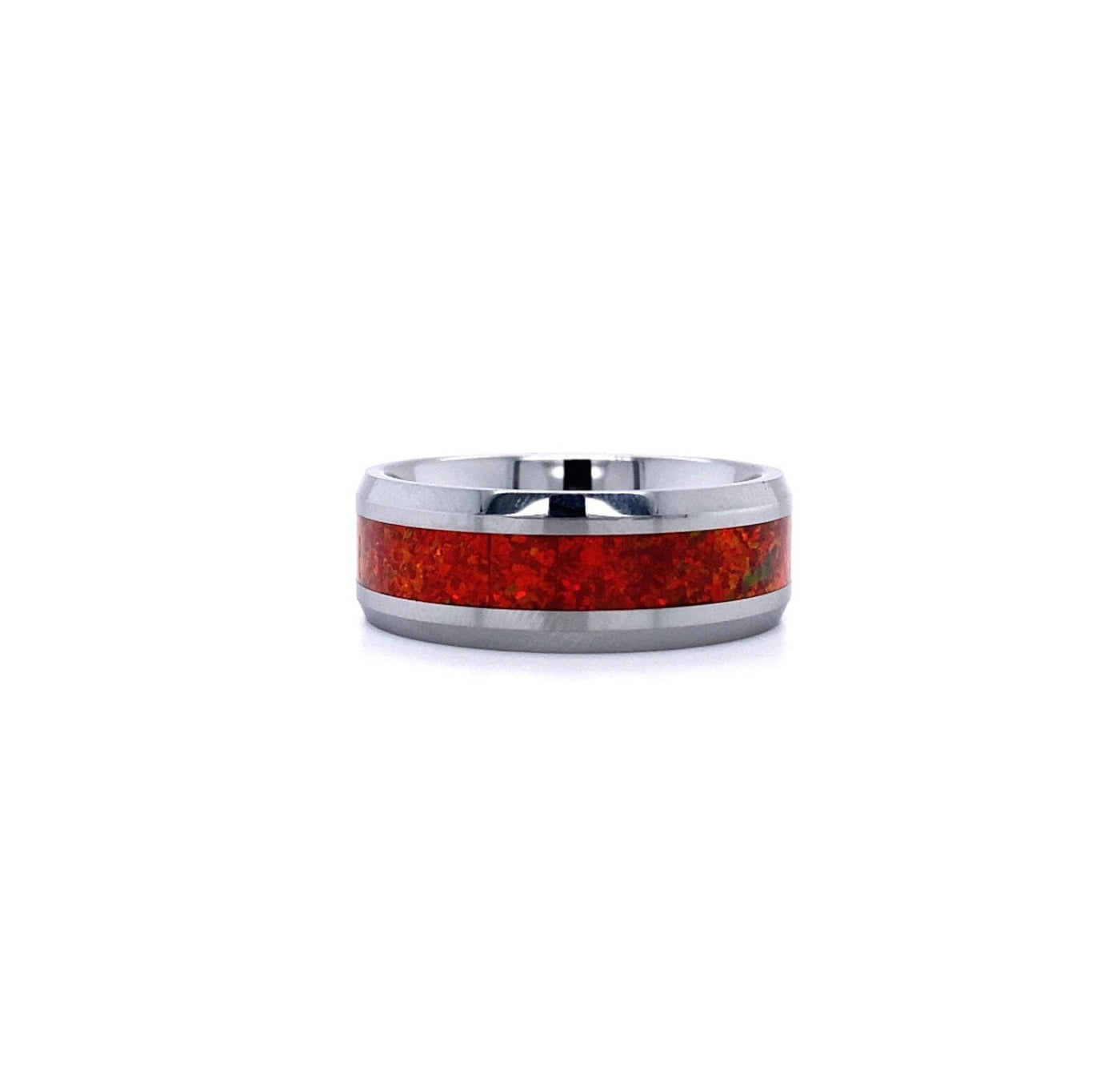 Tungsten Carbide Synthetic Red Opal Band-FINAL SALE