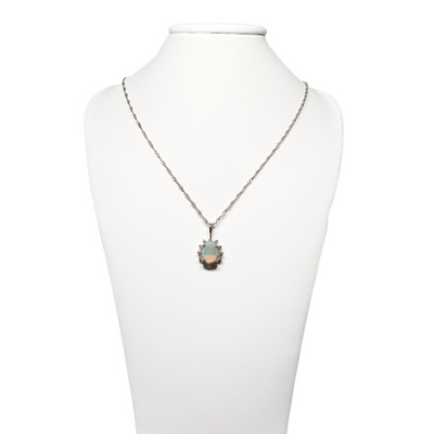 14 Karat White Gold Opal and Diamond Necklace with 10 Karat Chain