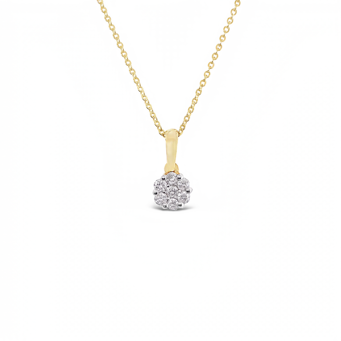 14 Karat Yellow Gold Diamond Cluster Necklace