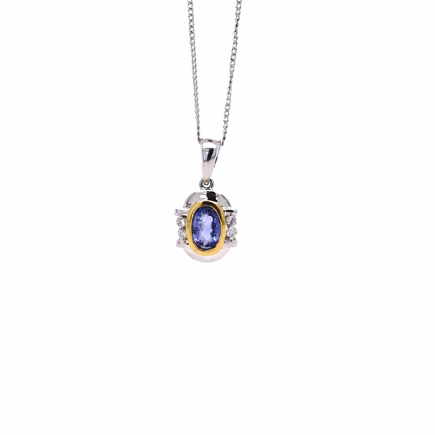 14 Karat Two-Tone Gold Tanzanite and Diamond Oval Necklace