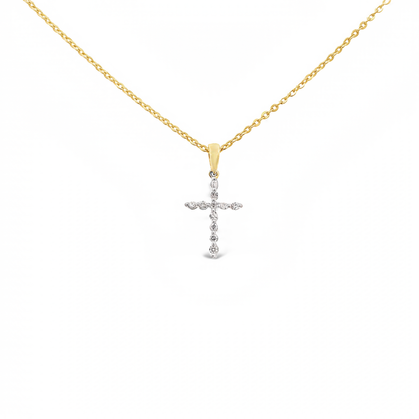 10 Karat Yellow Gold Diamond Cross Necklace
