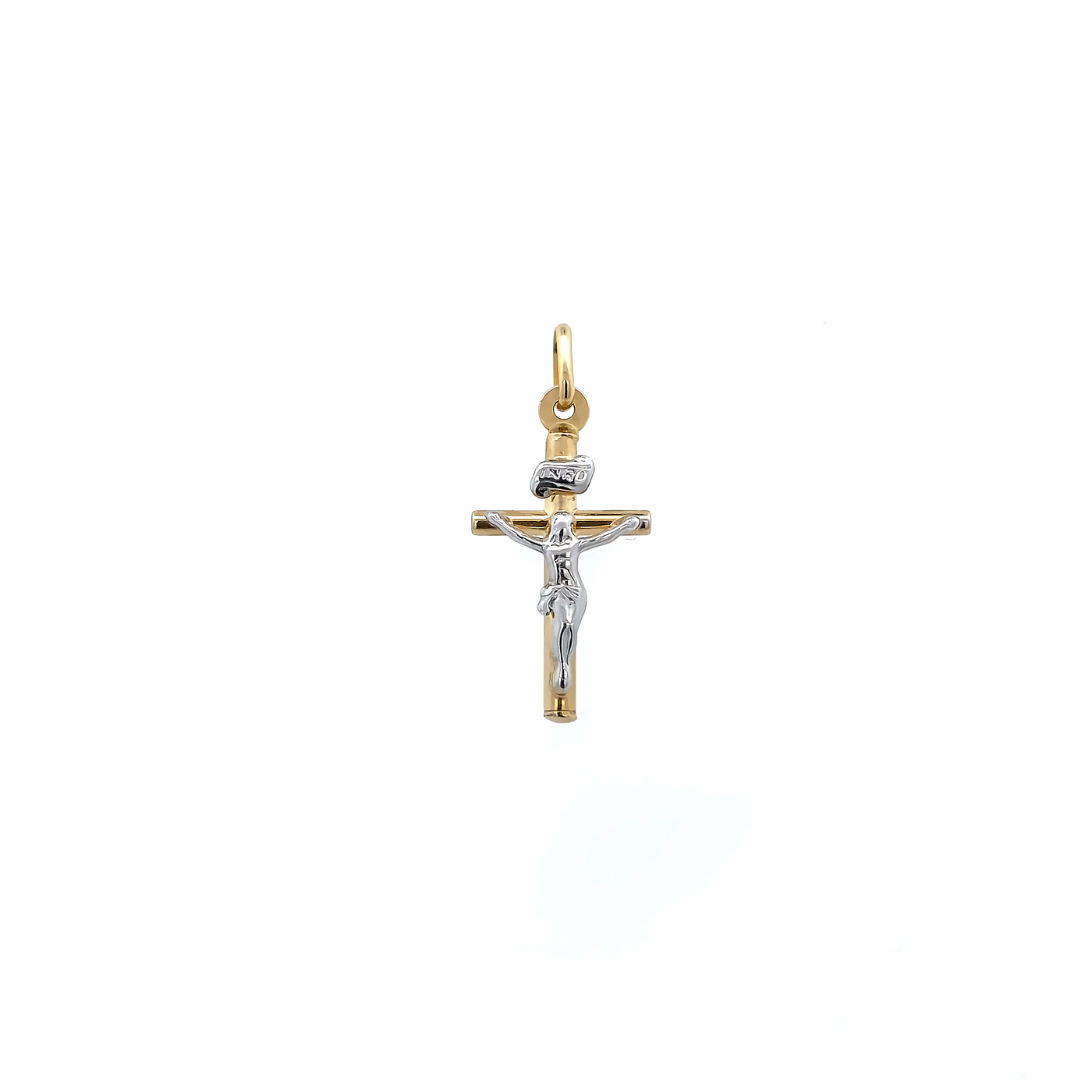 10 Karat Yellow and White Gold Small Crucifix Cross Pendant