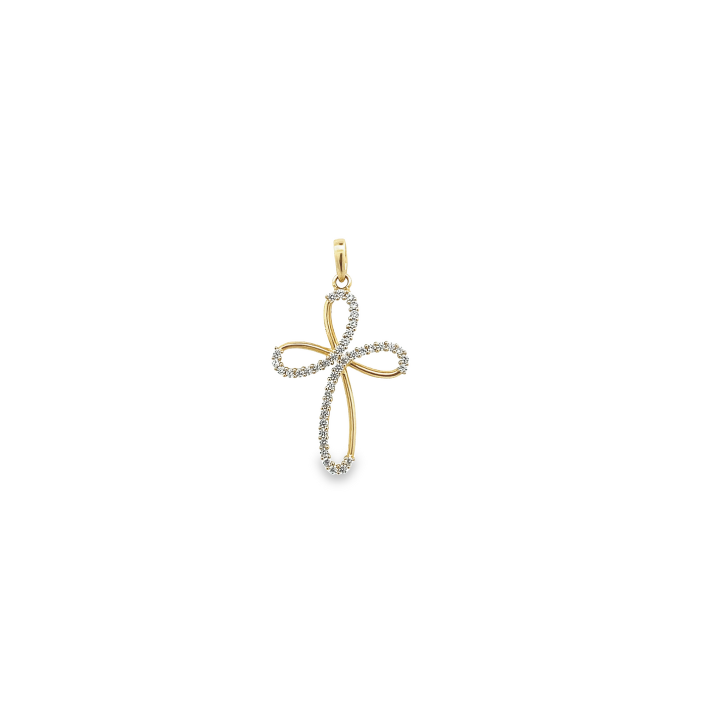 18 Karat Yellow Gold Small Cubic Zirconia Cross Pendant