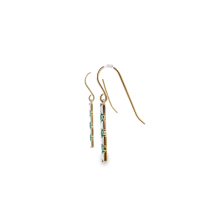 10 Karat Yellow Gold Emerald and Diamond Drop Earrings