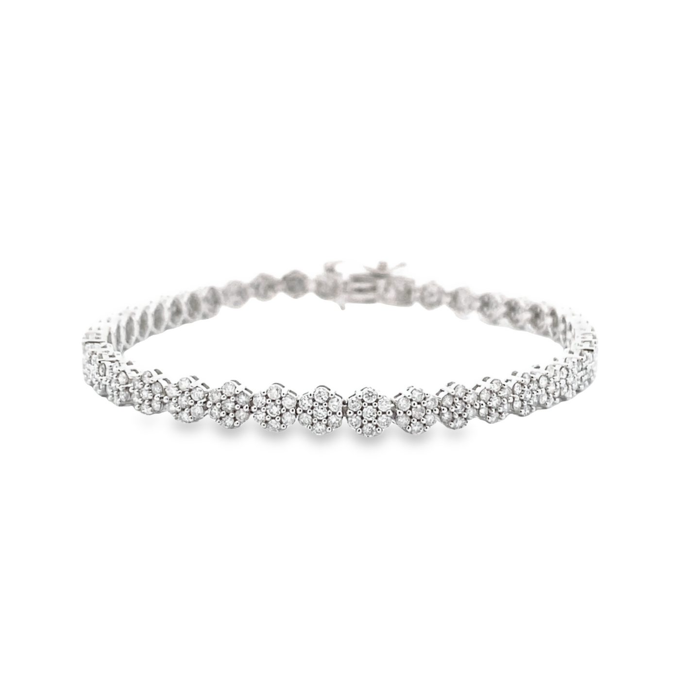10 Karat White Gold 3.00CT Diamond Cluster Floral Bracelet