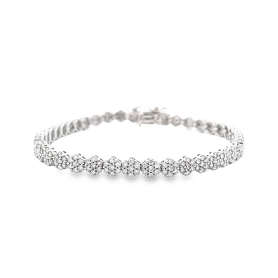 10 Karat White Gold 3.00CT Diamond Cluster Floral Bracelet