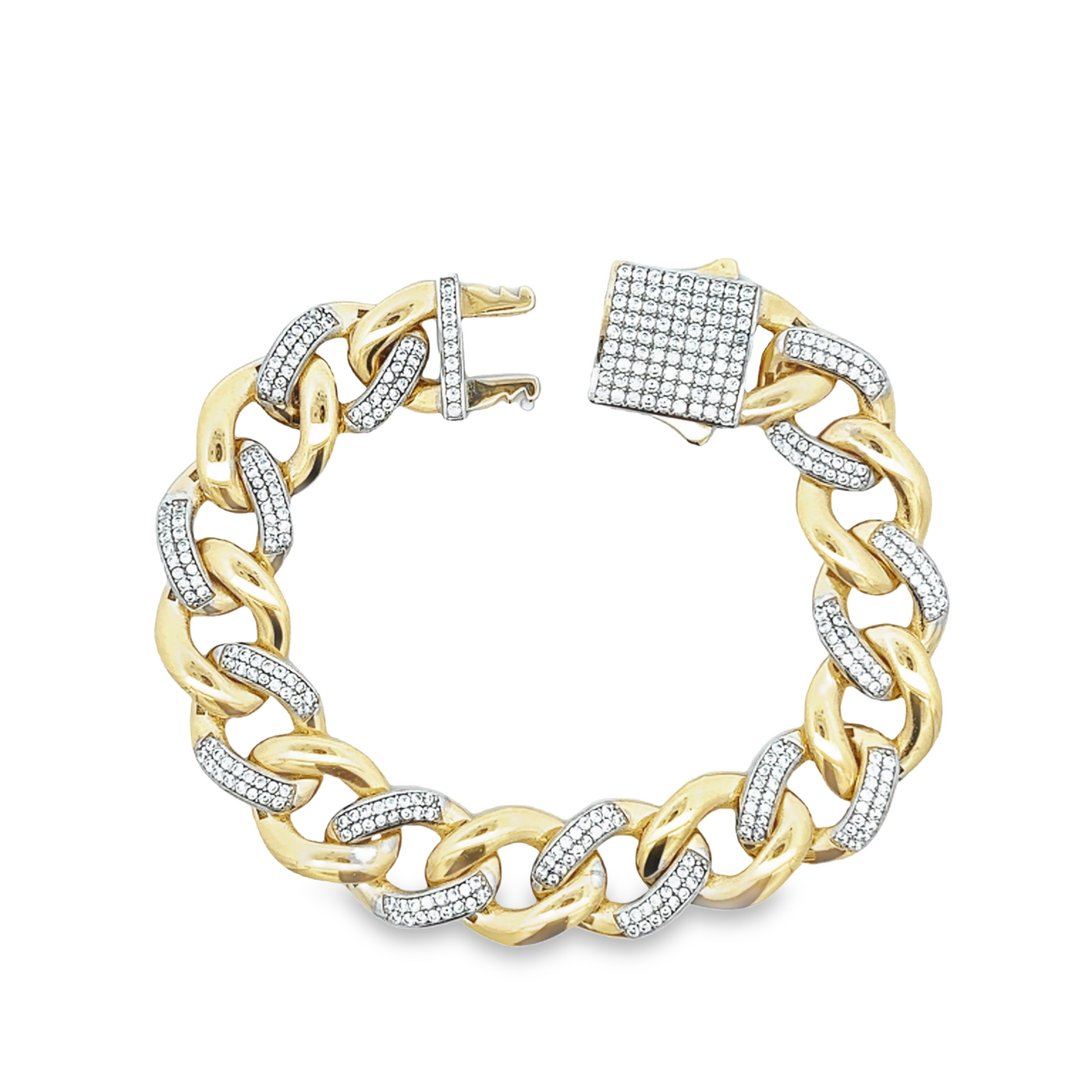 10 Karat Yellow Gold Cubic Zirconia Curb Link Bracelet