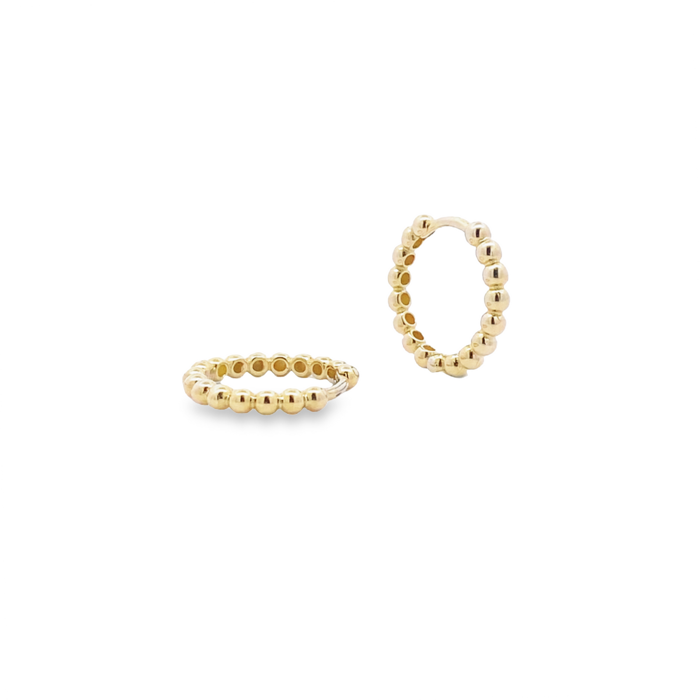 10 Karat Yellow Gold Small Beaded Hoop Earrings