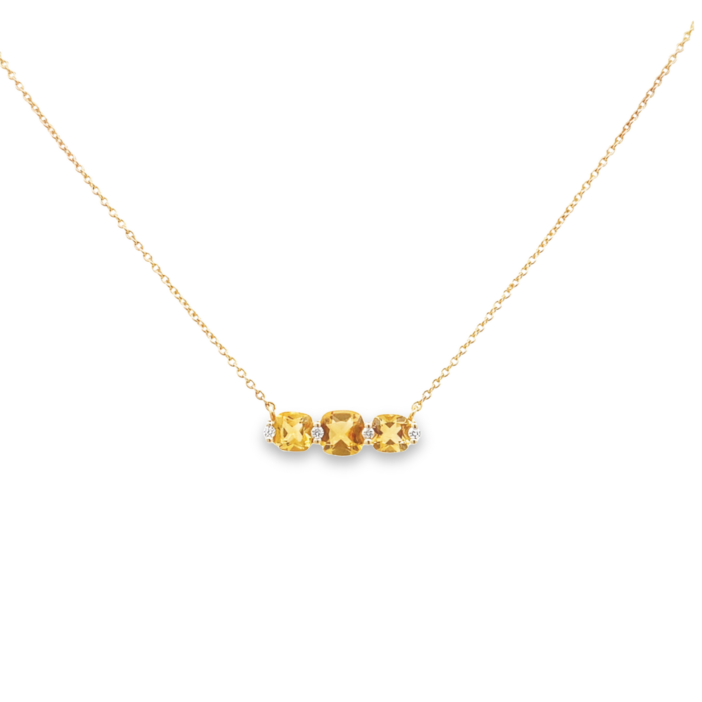 14 Karat Yellow Gold Citrine and Diamond Triple Stone Necklace