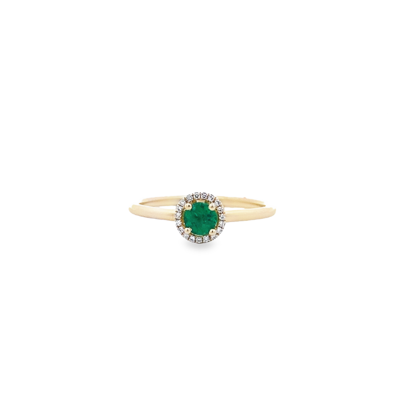 14 Karat Yellow Gold Emerald and Diamond Halo Ring