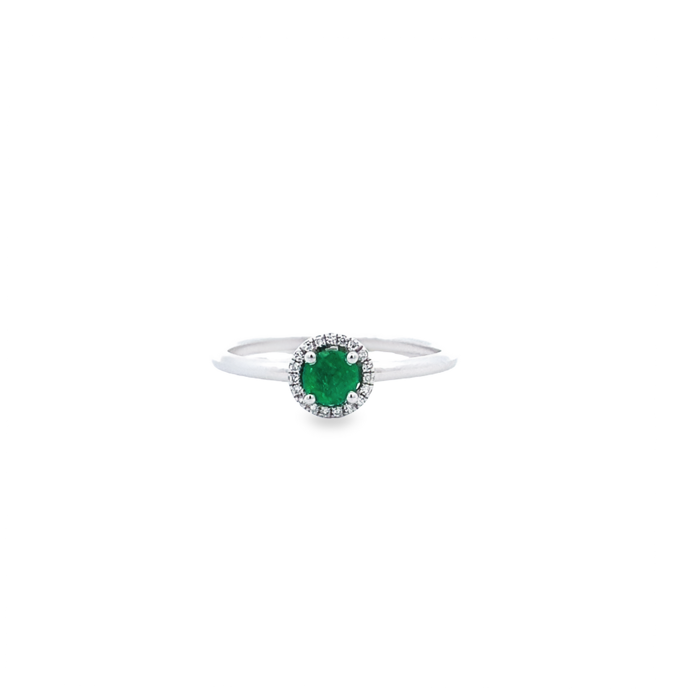 14 Karat White Gold Emerald and Diamond Halo Ring