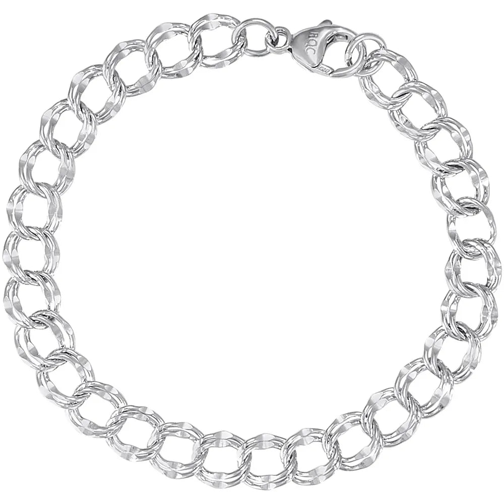 Sterling Silver Large Double Link Curb Classic Bracelet