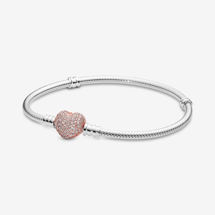Sparkling Pave Heart Snake Chain Pandora Bracelet - 586292CZ