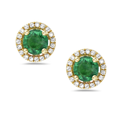 14 Karat Gold Emerald and 0.08CT Diamond Earrings