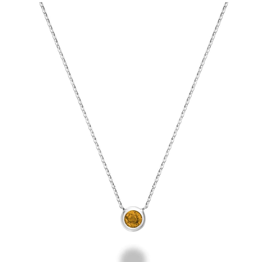 10 Karat White Gold Mini Citrine Bezel Necklace
