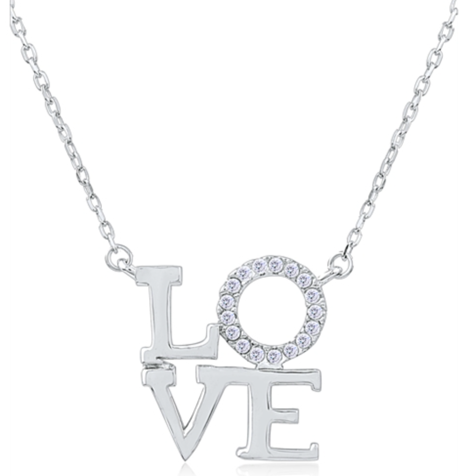 Sterling Silver Cubic Zirconia Love Necklace
