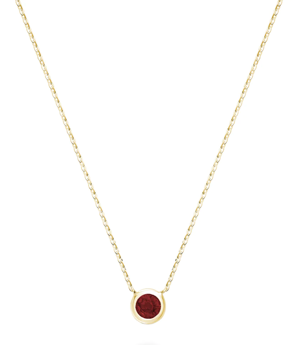 10 Karat Yellow Gold Mini Bezel Set Garnet Necklace
