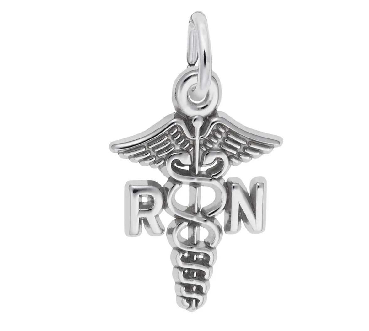 Sterling Silver Small RN Charm