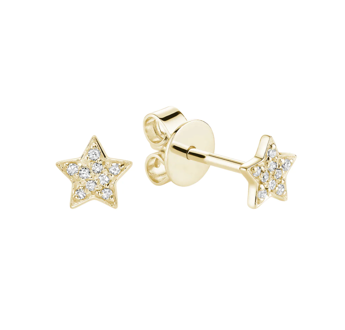 10 Karat Gold Small Star Diamond Stud Earrings