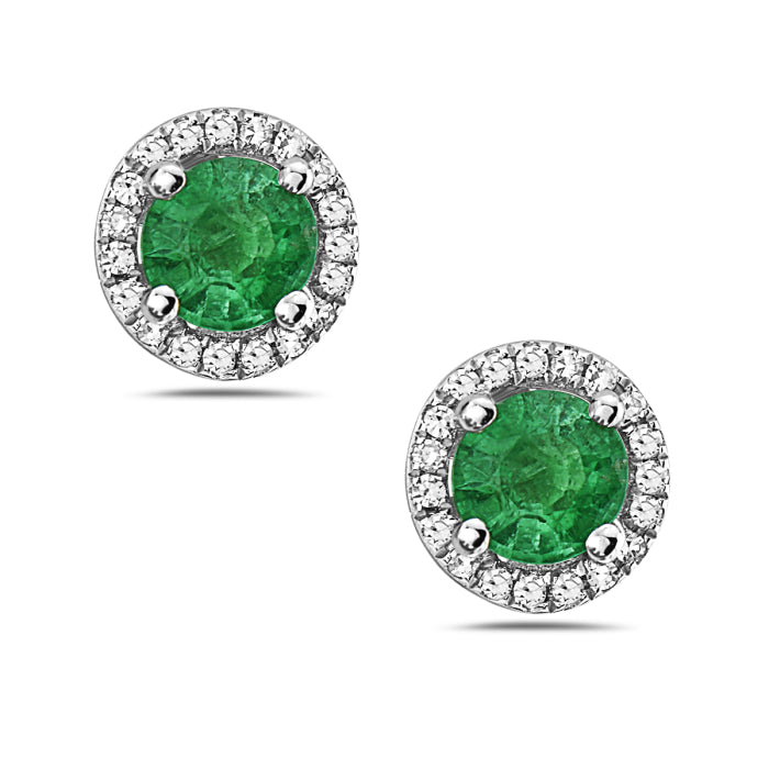 14 Karat Gold Emerald and 0.08CT Diamond Earrings