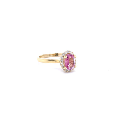 14 Karat Yellow Gold Pink Topaz and Diamond Ring