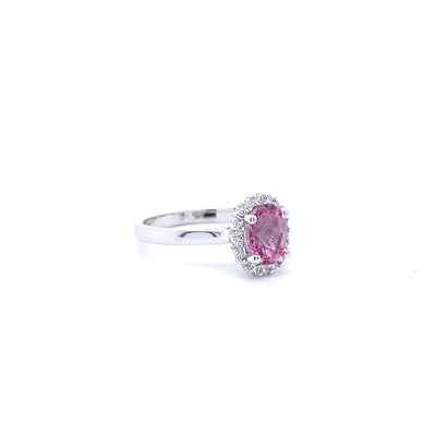 14 Karat White Gold Pink Topaz and Diamond Ring