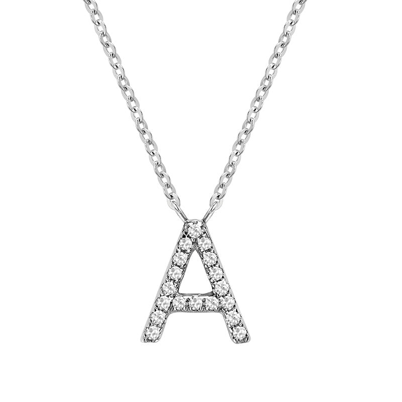 10 Karat White Gold Diamond Block Initial Necklace