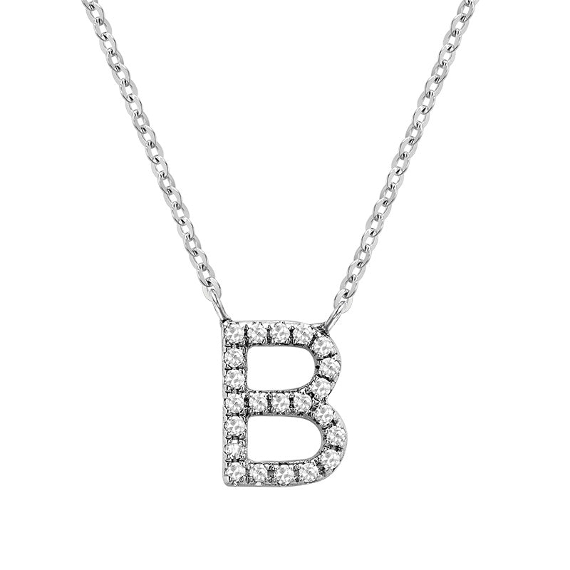 10 Karat White Gold Diamond Block Initial Necklace