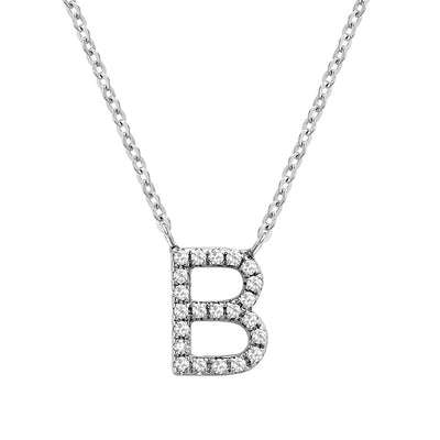 10 Karat White Gold Diamond Block Initial Necklace