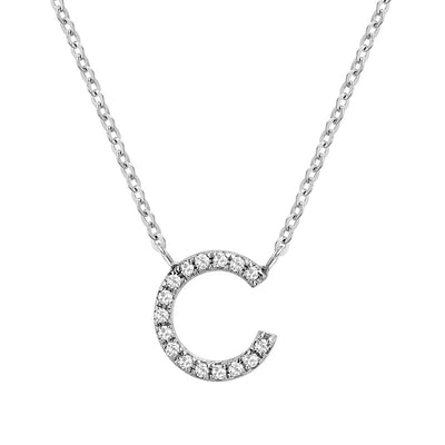 10 Karat White Gold Diamond Block Initial Necklace