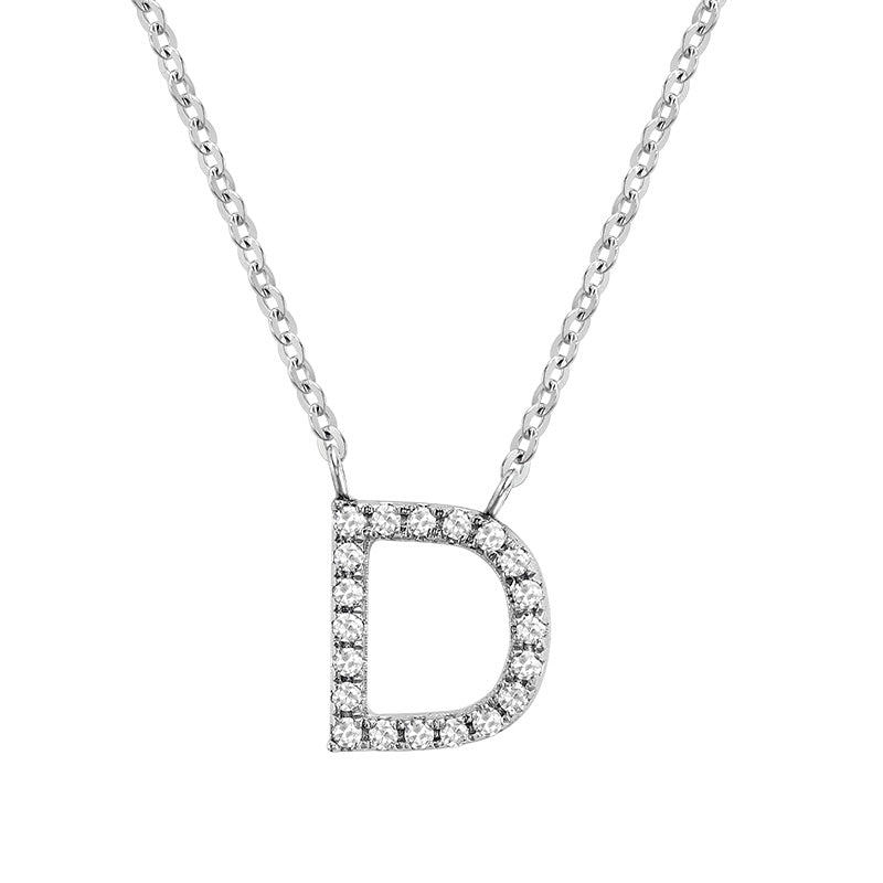 10 Karat White Gold Diamond Block Initial Necklace