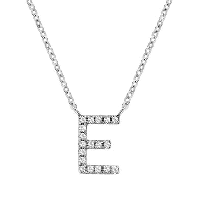 10 Karat White Gold Diamond Block Initial Necklace