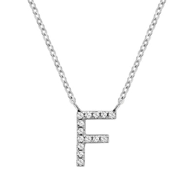 10 Karat White Gold Diamond Block Initial Necklace