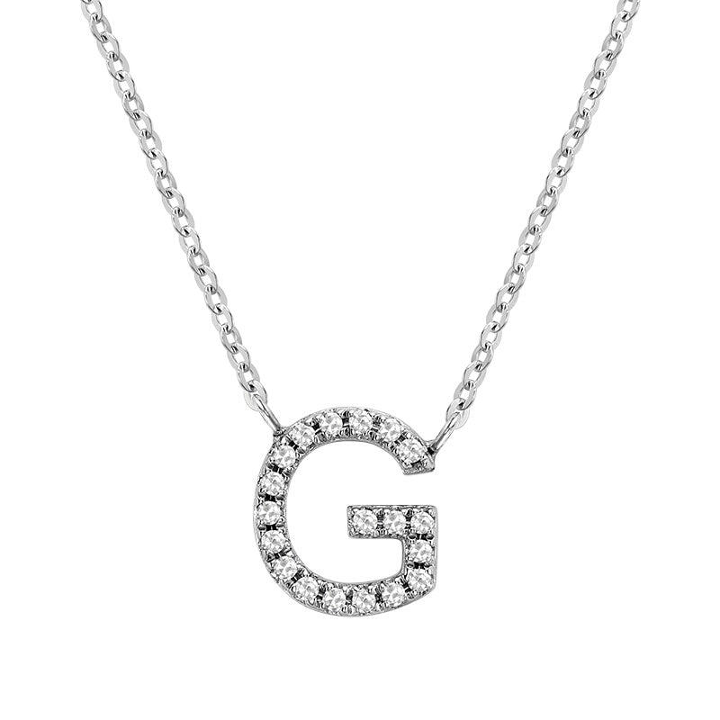 10 Karat White Gold Diamond Block Initial Necklace