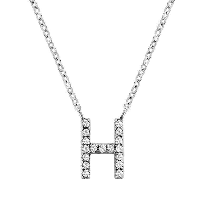 10 Karat White Gold Diamond Block Initial Necklace