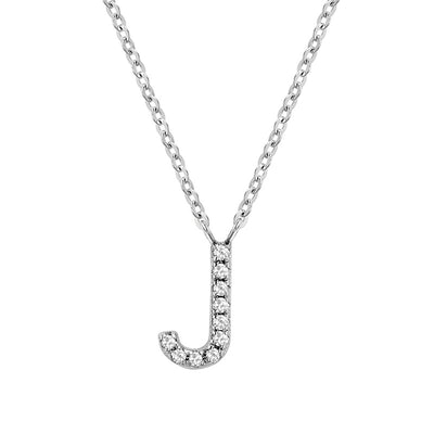 10 Karat White Gold Diamond Block Initial Necklace