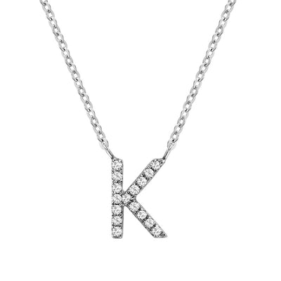 10 Karat White Gold Diamond Block Initial Necklace