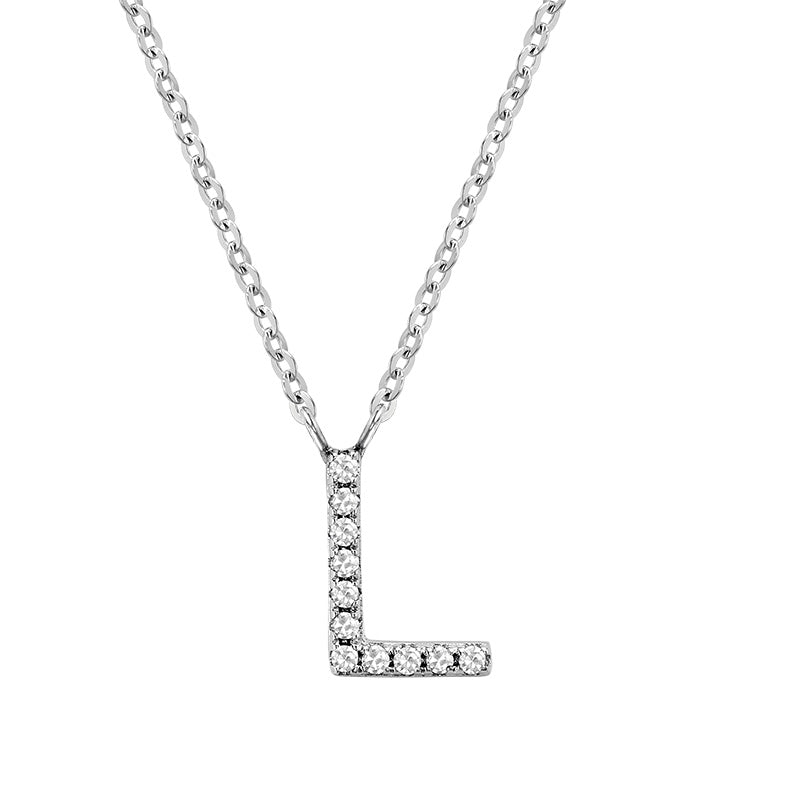 10 Karat White Gold Diamond Block Initial Necklace