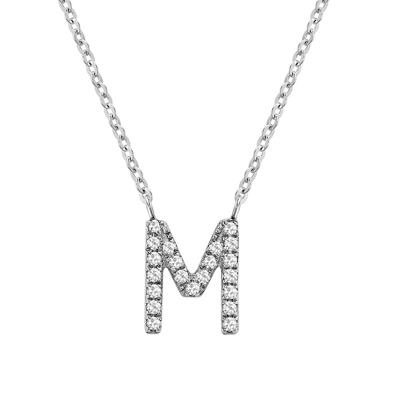 10 Karat White Gold Diamond Block Initial Necklace