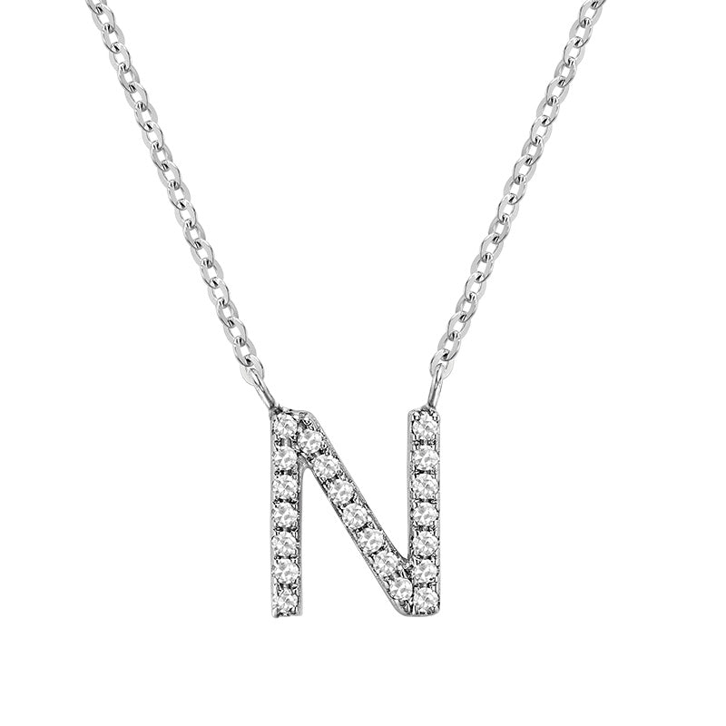 10 Karat White Gold Diamond Block Initial Necklace