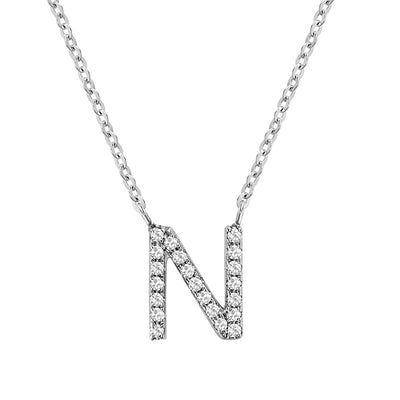 10 Karat White Gold Diamond Block Initial Necklace