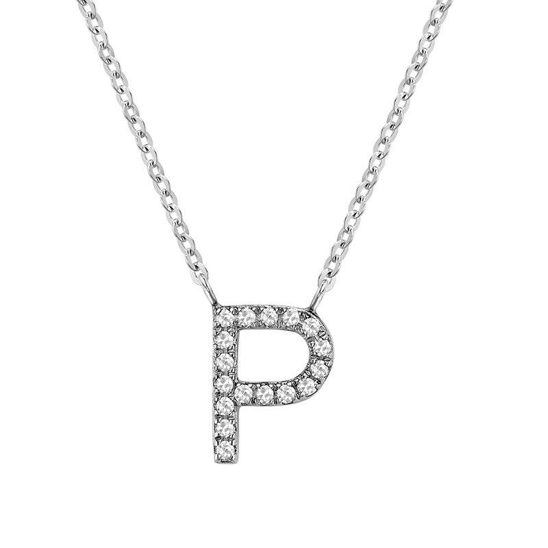 10 Karat White Gold Diamond Block Initial Necklace