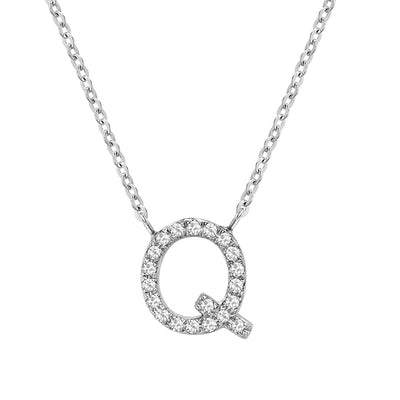 10 Karat White Gold Diamond Block Initial Necklace