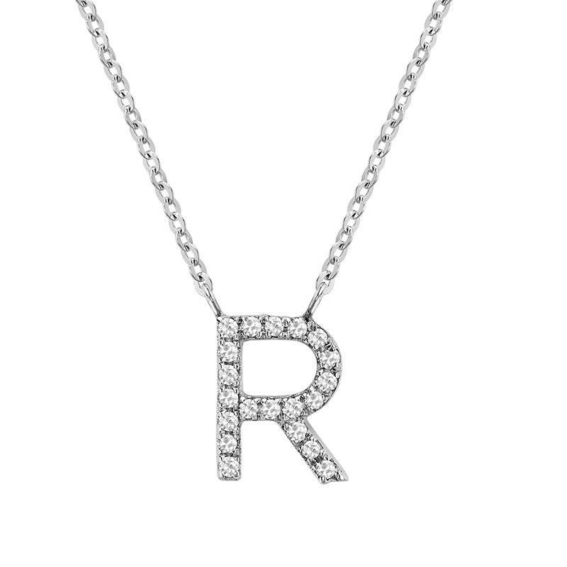10 Karat White Gold Diamond Block Initial Necklace