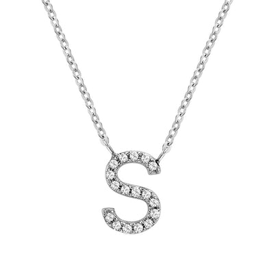 10 Karat White Gold Diamond Block Initial Necklace