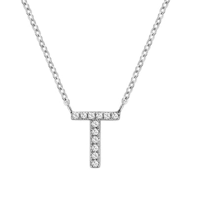 10 Karat White Gold Diamond Block Initial Necklace