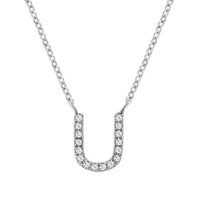 10 Karat White Gold Diamond Block Initial Necklace